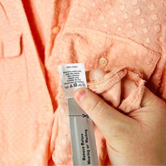 Madewell Peachy Coral Swiss Dot Popover 1/2 Button Up Blouse Size Extra Small - Picture 7 of 13